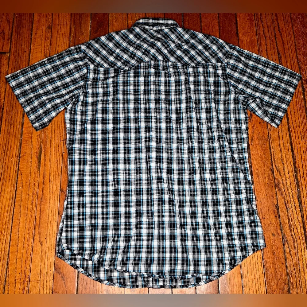 WRANGLER Wrancher Pearl Snap Shirt Mens Medium Short Sleeve Plaid Western B5 - Picture 3 of 6